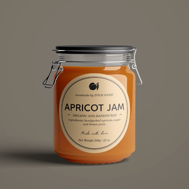 Verpackungsdesign für Apricot-Marmelade Runder Aufkleber (Von Creator hochgeladen)