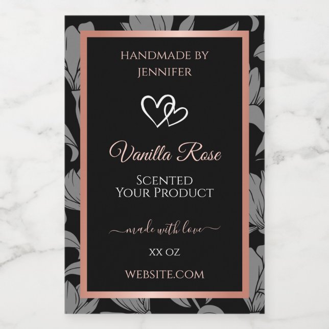 Verpackungsetiketten für schwarze Blumen Rose Gold Lebensmitteletikett (Einzelnes Label)