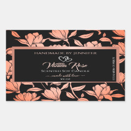 Verpackungsetiketten für schwarze Blumen Rose Gold Rechteckiger Aufkleber