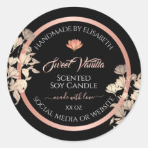 Verpackungsetiketten für schwarze Blumen Rose Gold