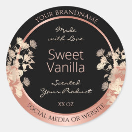 Verpackungsetiketten für schwarze Blumen Rose Gold Runder Aufkleber