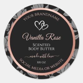 Verpackungsetiketten für schwarze Blumen Rose Gold Runder Aufkleber