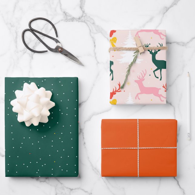Verpackungspapier mit Weihnachtsrentiere Geschenkpapier Set (Vorderseite)