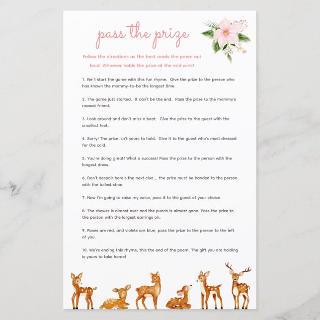 Verpassen Sie das Baby Shower Game Pink Floral Dee (Vorderseite)