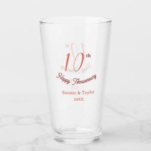 Verre 10e anniversaire de mariage nom pastel pêche rétro