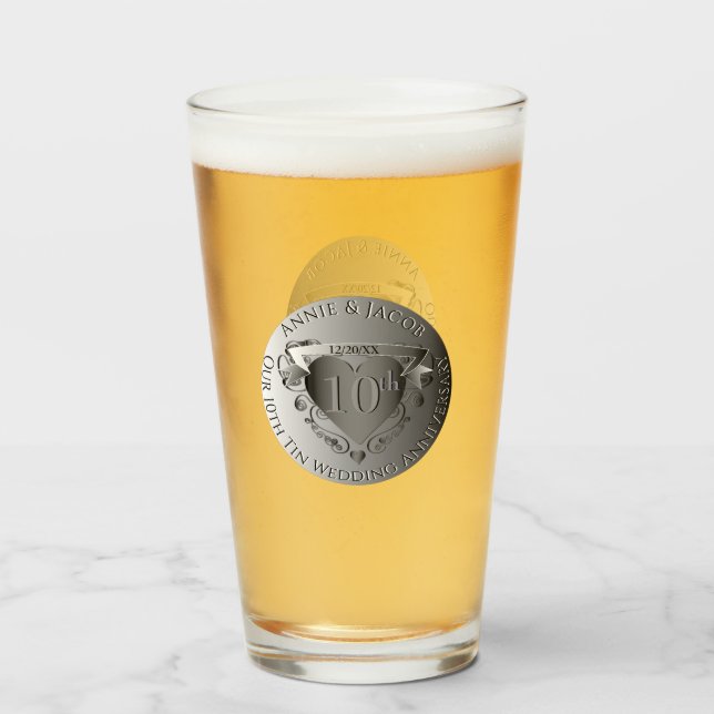 Verre 10e anniversaire du Mariage Médaillon DoubleTin Im (Devant (rempli))