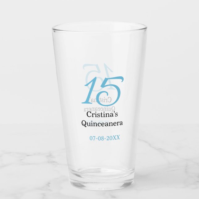 Verre 15e anniversaire de quinceanera bleu noir lettre n (Devant)