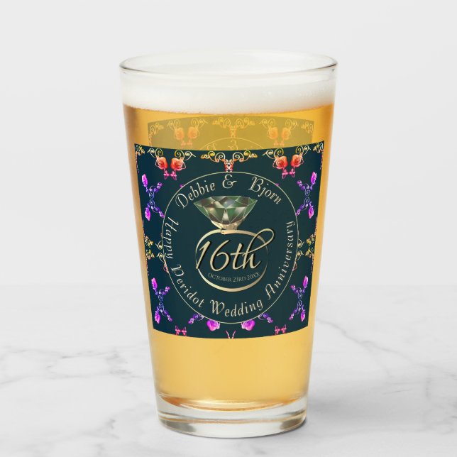 Verre 16e anniversaire de Mariage Roses de péridot sur l (Devant (rempli))