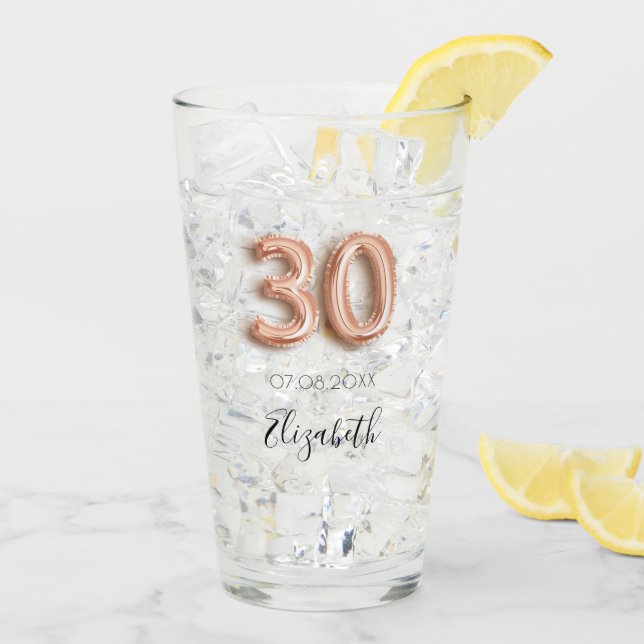 Verre 30e anniversaire rose nom confetti en or (Dos glace)