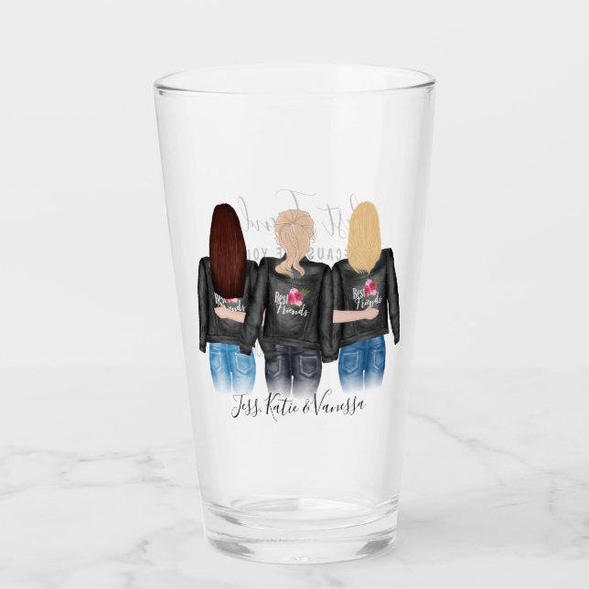 Verre 3 Meilleurs Amis Blonde Brunette Cheveux BFF Amiti (Devant)