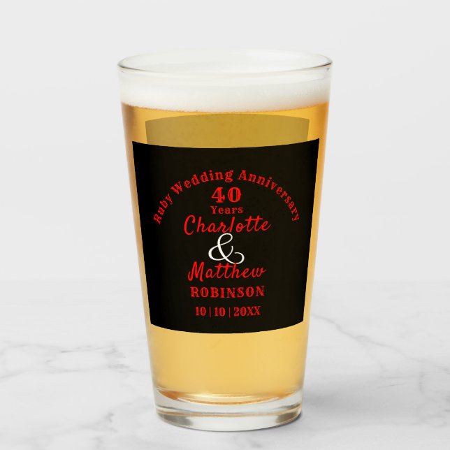 Verre 40e anniversaire Ruby Mariage cadeau personnalisé (Devant (rempli))