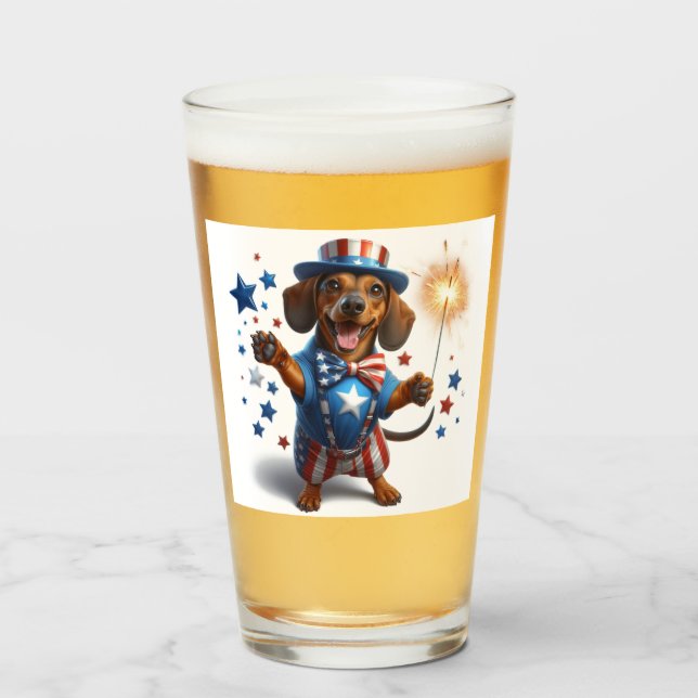 Verre 4 juillet Dachshund Beer (Devant (rempli))