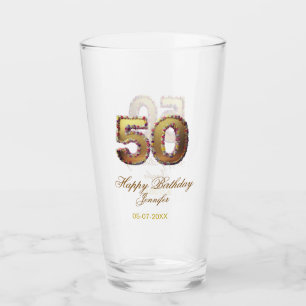Verre 50e anniversaire ajouter nom date année or floral
