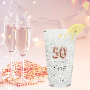 Verre 50e anniversaire rose or nom