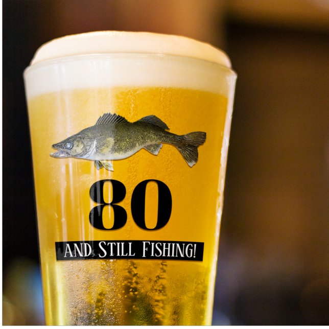 Verre 80e anniversaire Walleye Fishing Hommes (Walleye Fishing Birthday Beer Glass)