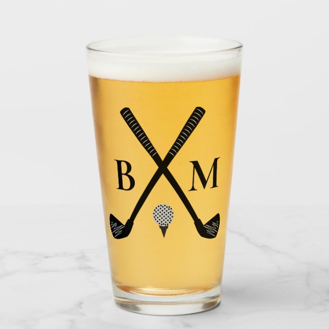 Verre à bière élégant modèle Golf Club avec initia (Devant (rempli))