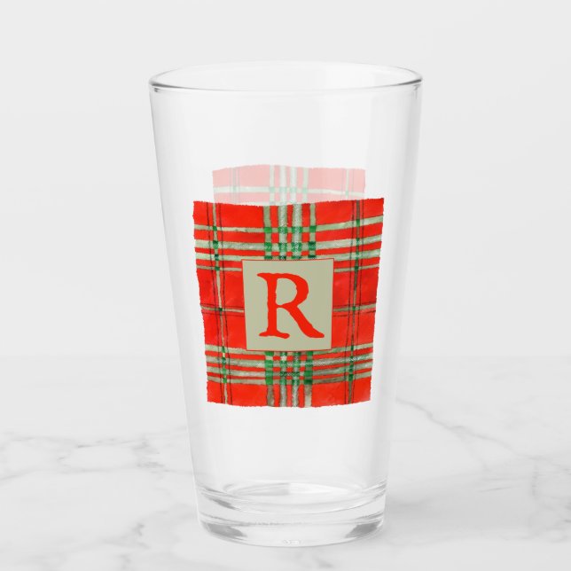 Verre à bière en pinte Tartan RED SCOTT + Initiale (Devant)