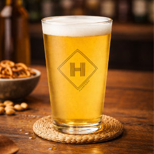 Verre à bière   Monogramme initial géométrique mod
