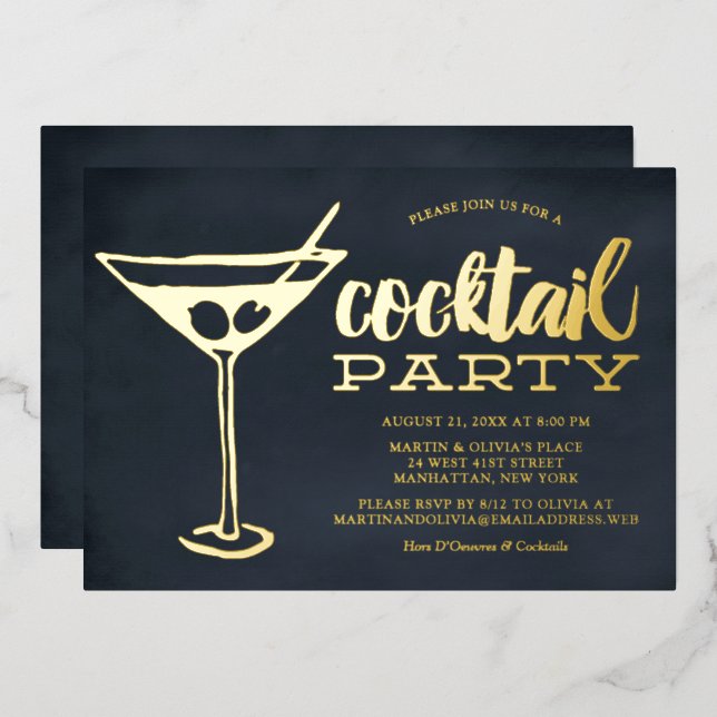 Verre à Martini Bleu Chic Invitation de Fête  (Recto/Verso)