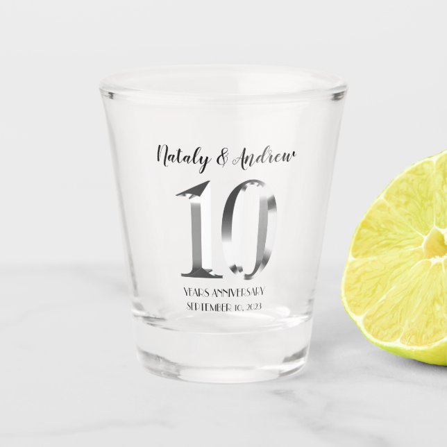 Verre A Shot 10e anniversaire Mariage d'argent métallique (Devant)