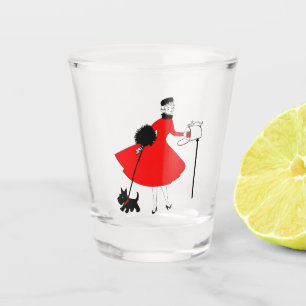 Verre A Shot 1950 Noël Dame vintage avec Terrier Écossais
