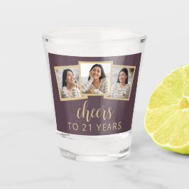 Verre A Shot 21e anniversaire 3-Photo Mauve Purple Script Cheer