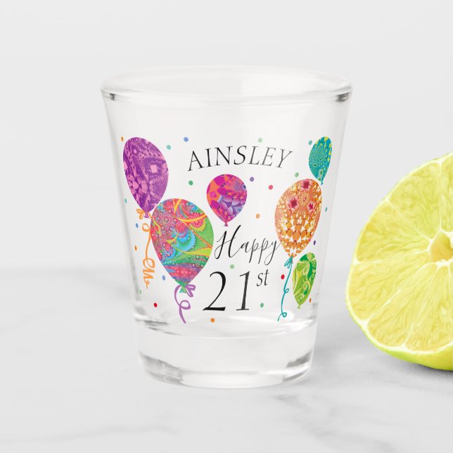 Verre A Shot 21e ballons d'anniversaire Nom du monogramme (Devant)
