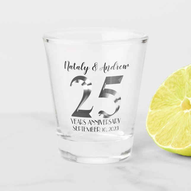 Verre A Shot 25e anniversaire Mariage d'argent métallique (Devant)