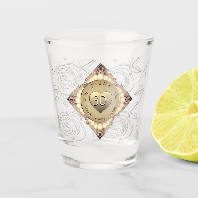 Verre A Shot 30e/12e anniversaire de Mariage Pearl & Green (Devant)