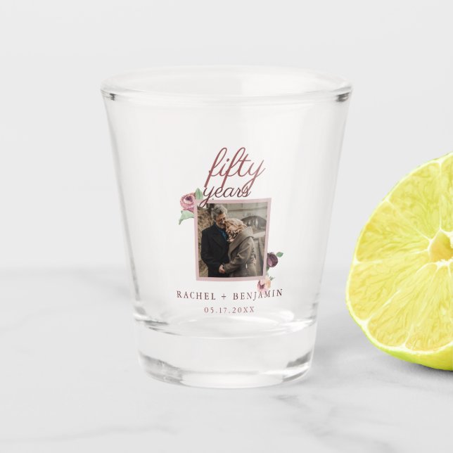 Verre A Shot 50 Year Wedding Anniversary Rose Gold Floral (Devant)