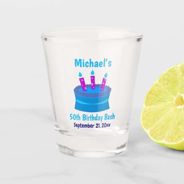 Verre A Shot 50e fête d'anniversaire Favor Blue Cake (Devant)