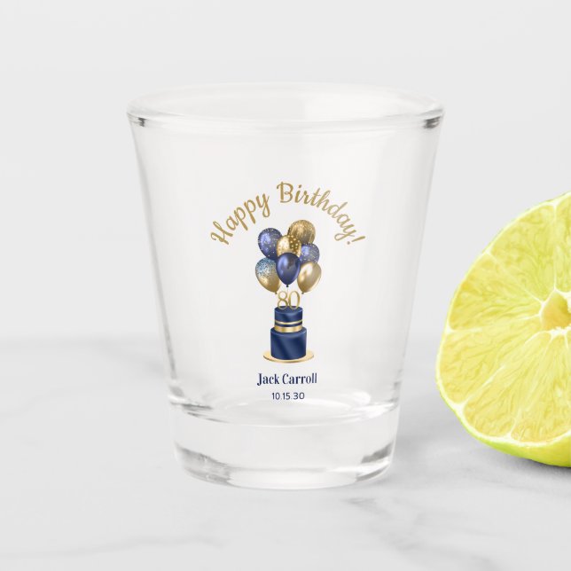 Verre A Shot 80e anniversaire Marine Blue Balloon Cake (Devant)