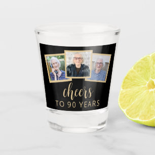 Verre A Shot 90e anniversaire 3-Photo Black Gold Script Cheers
