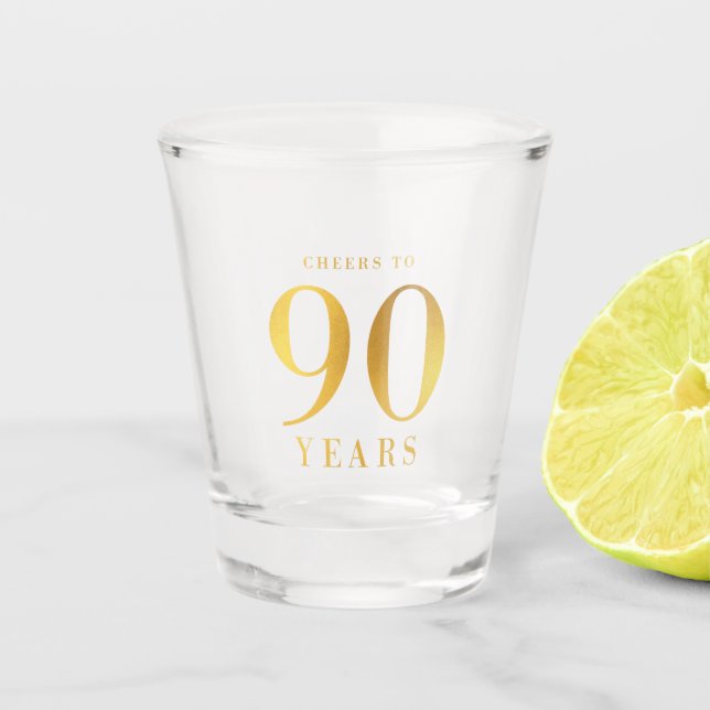 Verre A Shot Acclamations d'or de Faux à 90 ans d'anniversaire (Devant)