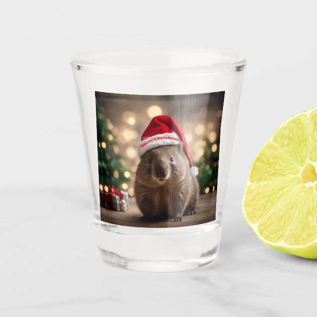 Verre A Shot adorable Noël Wombat, (Devant)
