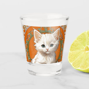 Verre A Shot Alphonse Mucha Art Nouveau Kitten blanc