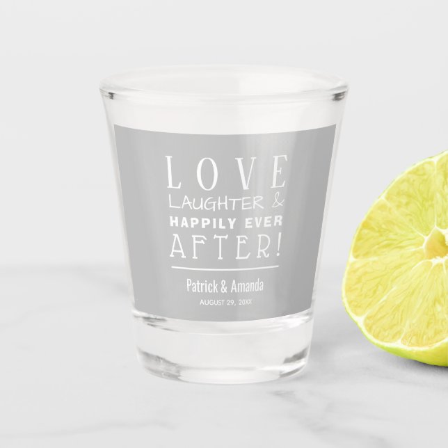 Verre A Shot Amour et rire Mariage d'argent (Devant)