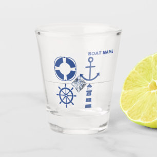 Verre A Shot Ancre nautique Marine Blue Captain Ajouter Nom Tir