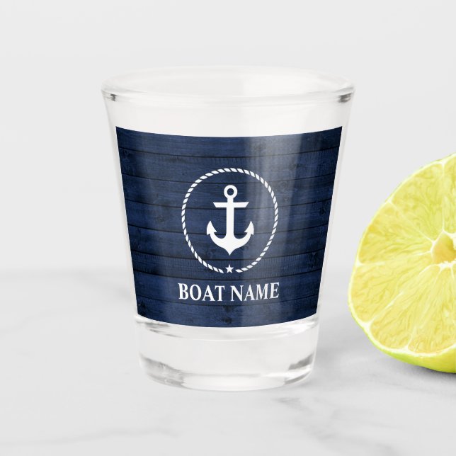Verre A Shot Ancre nautique Nom du bateau Bois bleu (Devant)
