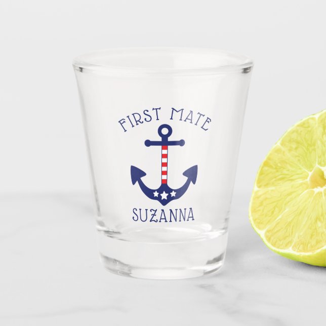 Verre A Shot Ancre nautique Patriotic First Mate Ajouter un nom (Devant)