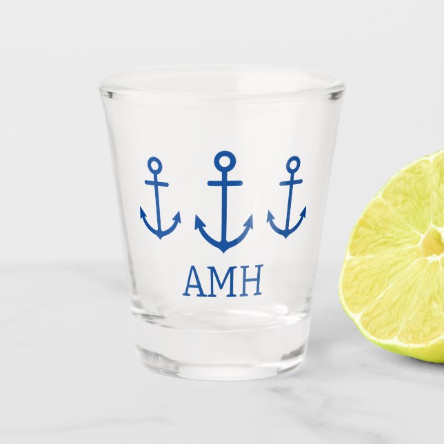 Verre A Shot Ancres simples bleu et blanc Monogramme (Devant)