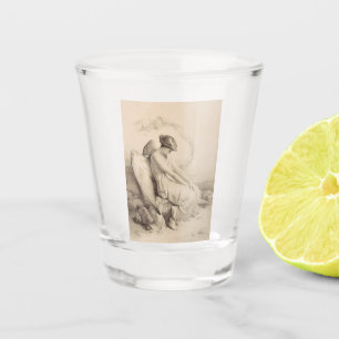 Verre A Shot Ange chrétien assis sur une pierre
