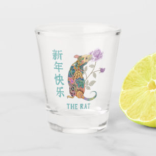 Verre A Shot Année Motif Abstraite du rat avec Rose