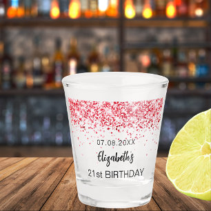Verre A Shot Anniversaire de fête rouge étincelle nom