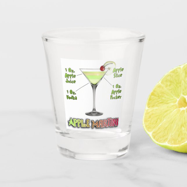 Verre A Shot Appletini aka Apple Martini Cocktail Recette Art (Devant)