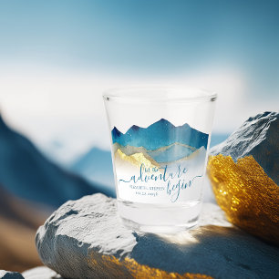 Verre A Shot Aquarelle Blue Gold Foil Mountain Mariage extérieu