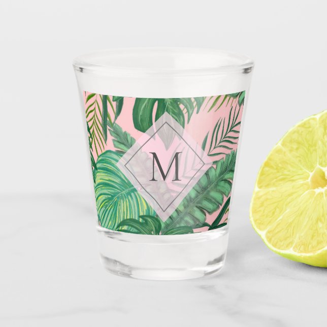 Verre A Shot Aquarelle botanique tropicale Monogramme d'art ros (Devant)