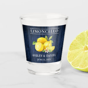Verre A Shot Aquarelle Citrons Mariage en bois bleu Limoncello