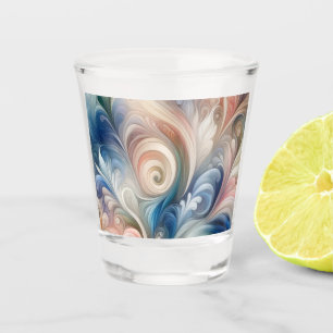 Verre A Shot Aquarelle Imaginaire Floral Pastel Bleu & Crème