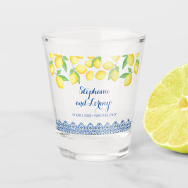 Verre A Shot Aquarelle jaune Citrons Bleu Carrelage méditerrané